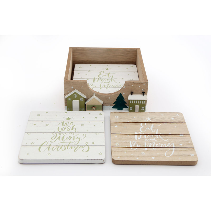 Wood Square 4 Piece Coaster Set