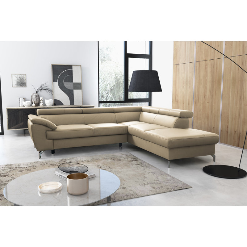 Brookhurst Leather Corner Sofabed, Right Hand Facing, Beige