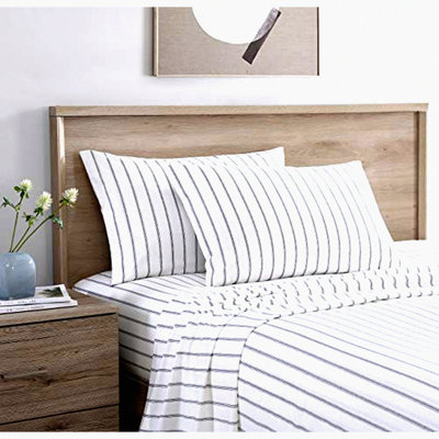 Cool Percale Stripe Queen Sheets - Trenton Grey Bedding Set