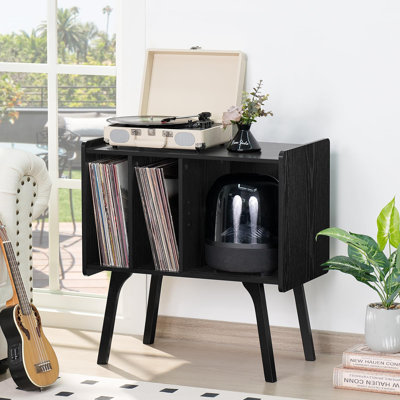 Mid-Century Modern Record Player Stand with Vinyl Storage