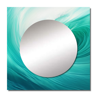 Trumbauer - Turquoise Wondrous Wave Spiral Abstract Spirals Large Square Mirror Wall Decor For Bedroom