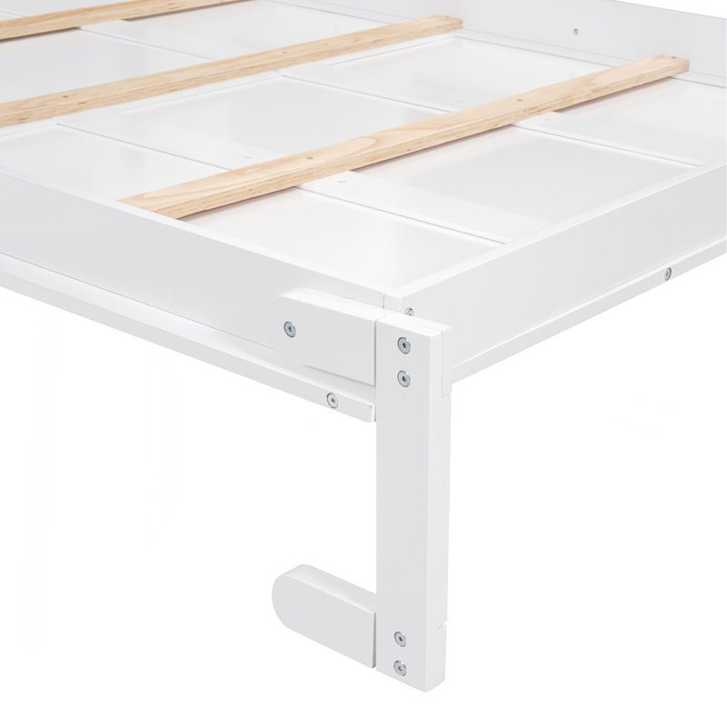 Lit escamotable double pleine grandeur avec tablettes, Blanc