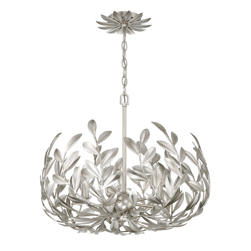 Lustre blanc mat 5 lumières Aumiller, Argent antique