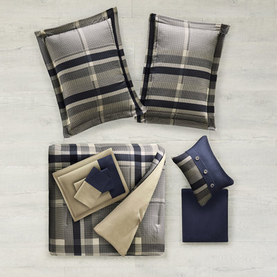 Plaid Bedding With Comforter, Sheets, And Pillowcases Sheet Navy Multi Theme