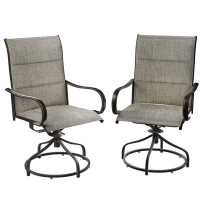 Ensemble de 2 chaises de patio pivotantes rembourrées, avec chaises berçantes d'extérieur à 360 ° avec structure à bascule en métal, meubles robustes en polyester enduit de PVC avec dossier haut et accoudoirs, pour le jardin, la terrasse, la cour, 330 lb (brun) (table non incluse) ))