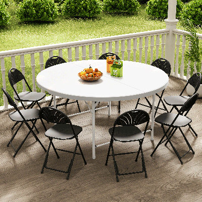Round Foldable Plastic Table Collapsible Circular Steel Frame with Carry Handle