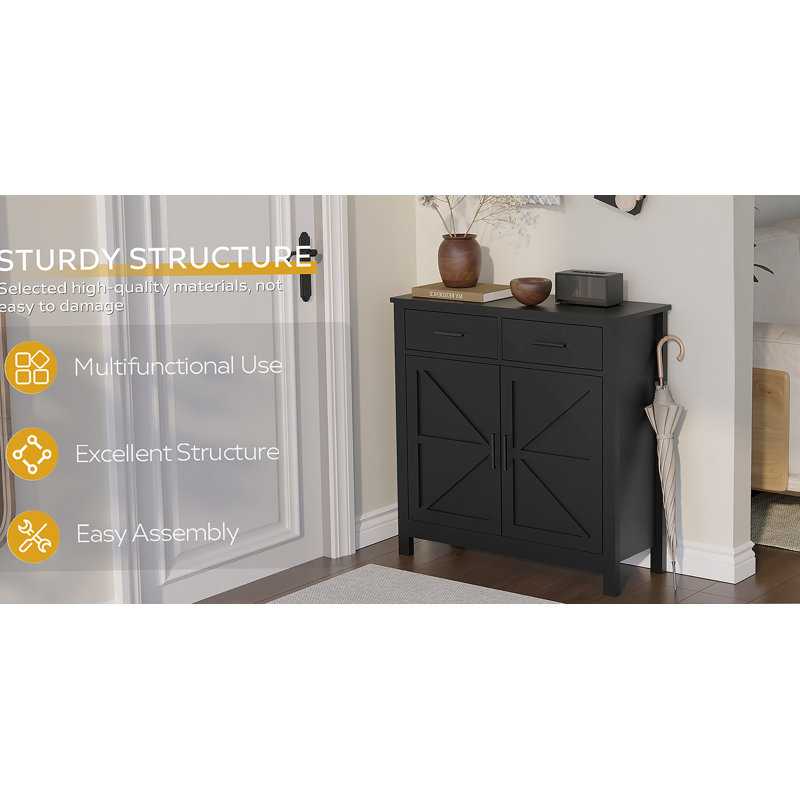 Kitchen Storage Cabinet Modern Buffet Cabinet with Storage Coffee Bar with 2 Drawers Floor Sideboard Buffet, Black