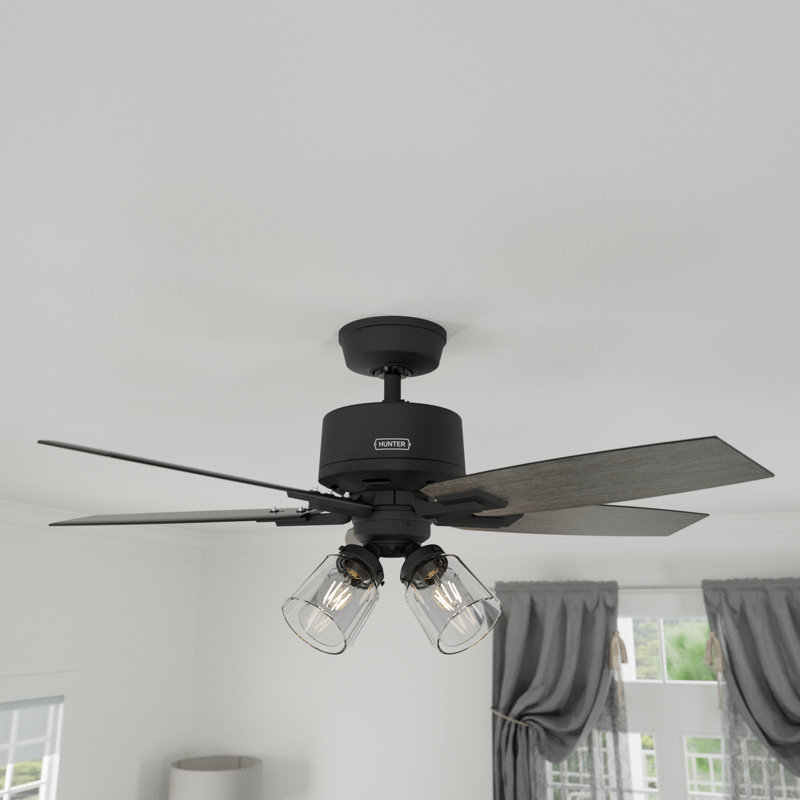 Gatlinburg Easy Install 5-Blade Standard Ceiling Fan With Lights and Remote, Matte Black, 44"