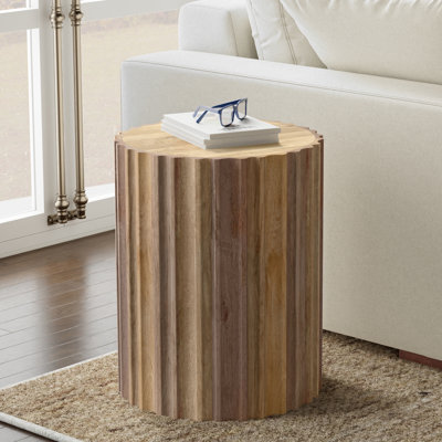 Simpli Home Rolf 16"w Solid Mango Wood Boho Contemporary Fluted Side Table In Natural