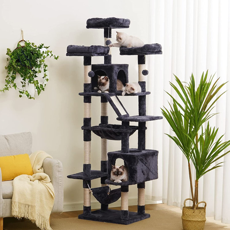 Tall Smoky Gray Sisal and Plush Cat Tree Tower