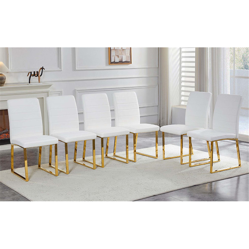 6-Pack Heavy-Duty Chairs with Thick Cushions and Iron Frame for Home or Office Use., Set of 6, White, Gold