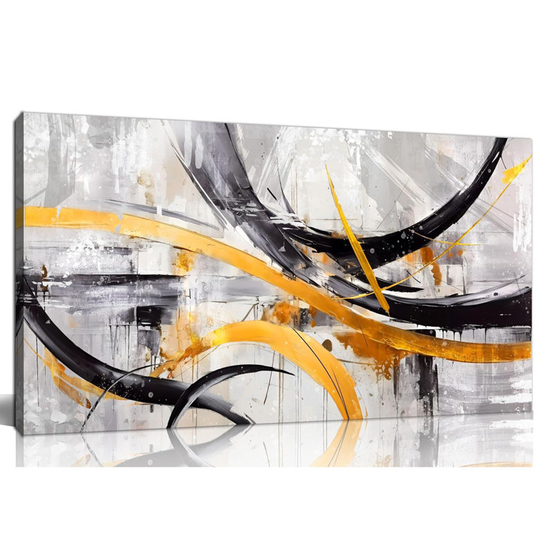 Abstrait art mural de salon - grande décoration murale sur toile - décoration murale pour bureau à domicile noir et blanc prête à être suspendue, taille 20 po x 40 po