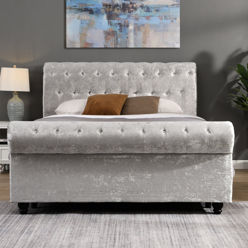 Lit grand format enveloppé de tissu avec élévateur hydraulique et structure rembourrée de style polyvalent