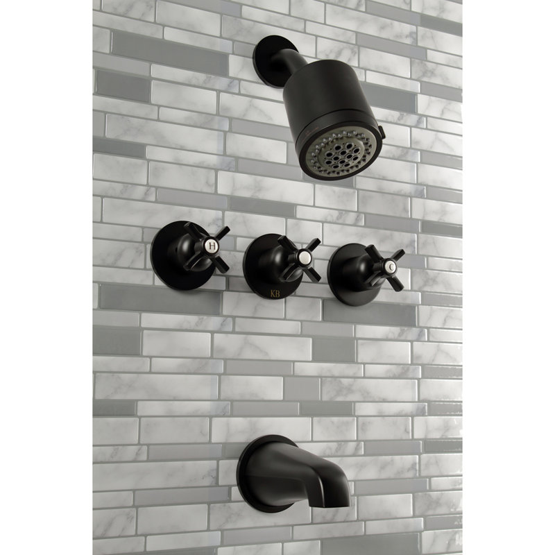 Kingston Brass Millennium Triple-Handle Tub and Shower Faucet, Matte Black