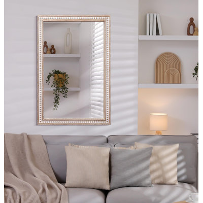 Rustic Solid Wood Wall Mirror-White Antique
