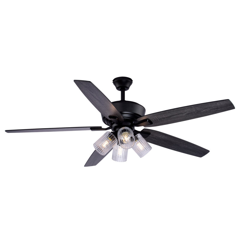 Hawden 60 in. Matte Black Indoor Rod Mount Transitional Ceiling Fan with Reversible Gray Oak-Black Oak Blades, Dimmable LED Light Kit and Remote Control Included, 6 Speeds, Energy Efficient DC Motor