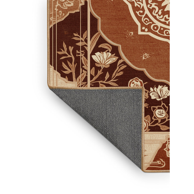 Tapis oriental moelleux doux et moelleux de style oriental brun - reliure brun clair, Carré 6 pi