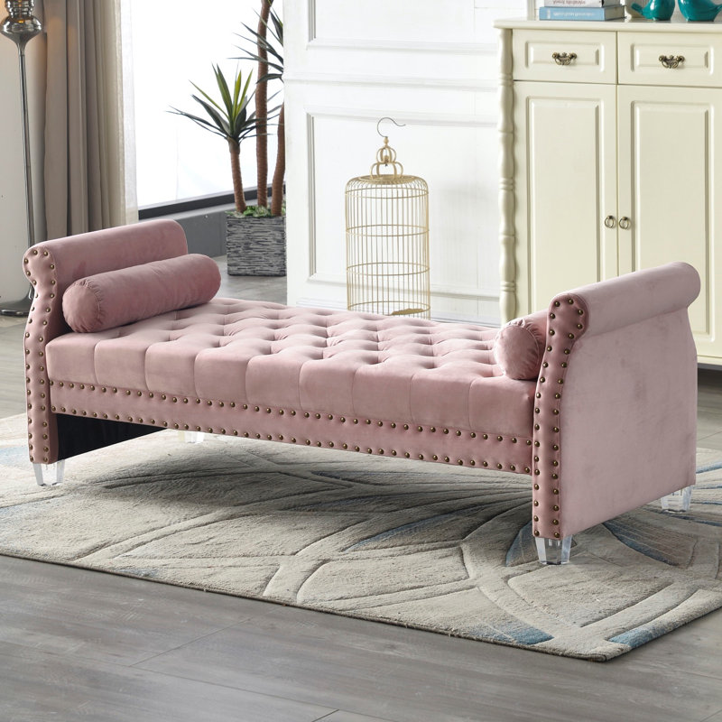 Fleeton Velvet Upholstered Bench, Pink