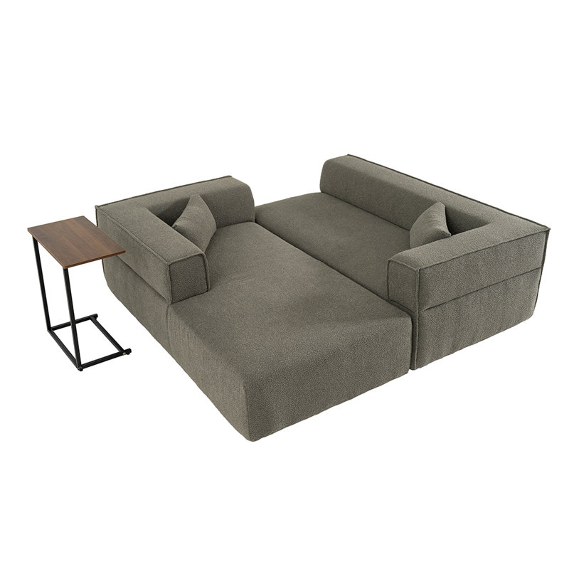 Canapé modulaire Boneless avec table d'appoint en L pour salon, Boucle gris-vert