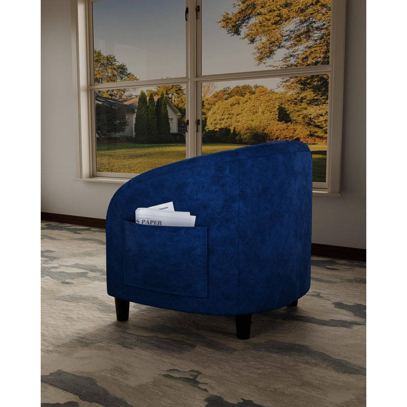 Accent Barrel Chair Boucle Club Chair Furry Sherpa Armchair Suitable for Living Room Bedroom, Navy Velvet
