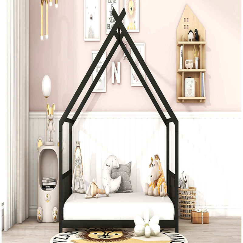 Lit double pleine grandeur en métal, noir, Black, Full