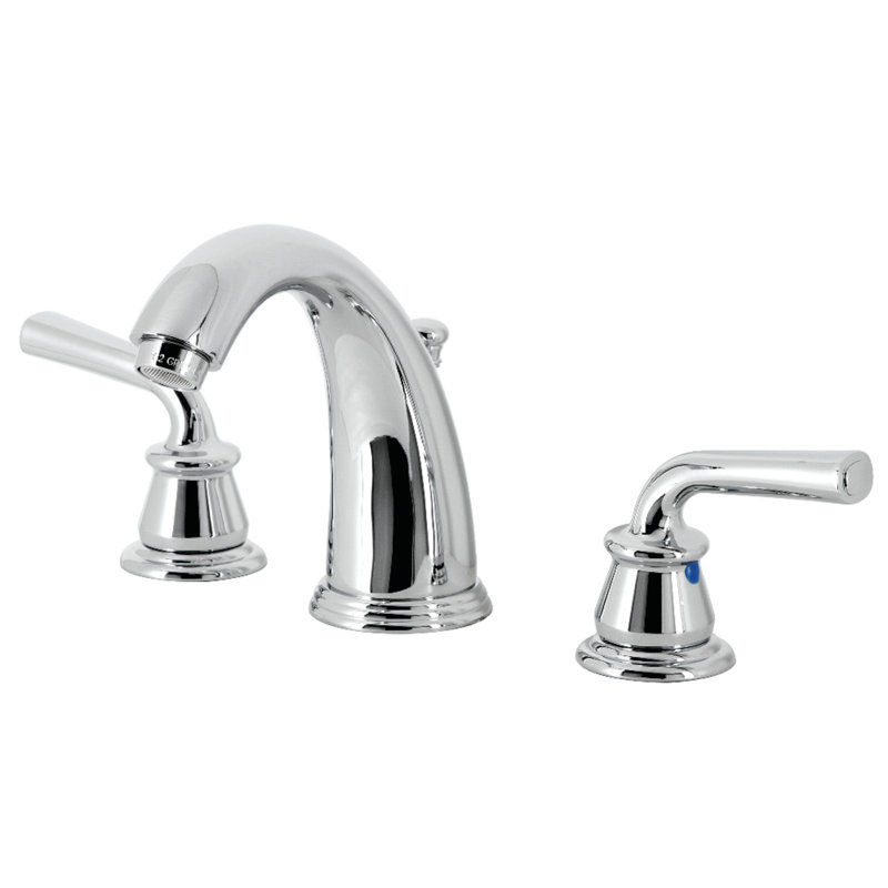 Kingston Brass Restoration Two-Handle 3-Hole Deck Mount Widespread Bathroom Faucet with Retail Pop-Up Drain, Polished Chrome