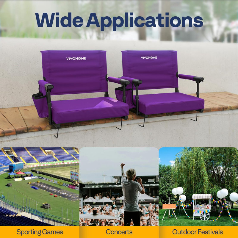 Ensemble de 2 sièges de stade portatifs avec dossier et coussin, Mauve