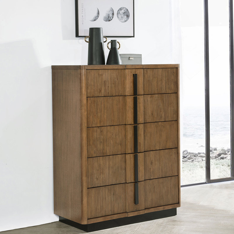 Commode 5 tiroirs brun cendré
