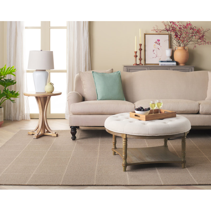  300 Hand Tufted Wool/Cotton with Latex Geometric Rug in Beige, Rectangle 8' x 10'