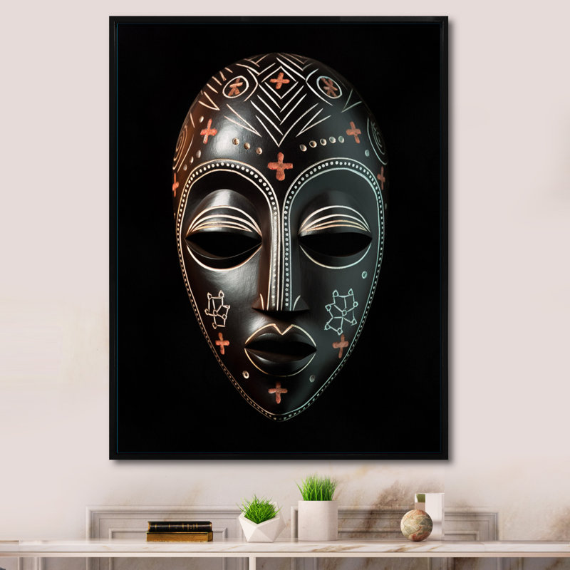 Masque africain traditionnel Ethnique XXIII, Cadre flottant noir, H 40 po x l 30 po x P 1,5 po