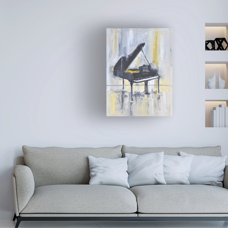 «Piano in Gold II» par Allayn Stevens - peinture sur toile tendue, H 47 po x l 35 po x P 2 po