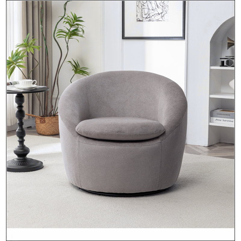 Fauteuil demi-tonneau en tissu Winnie Modern Teddy, pivotant à 360 °, gris, doux et invitant pour un confort et un style ultimes