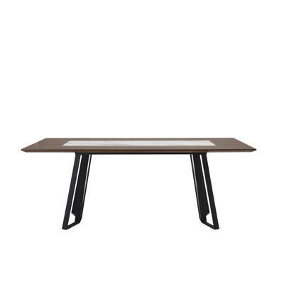 Arevalo Transitional 79 In. Rectangular Dining Table With Brown Wood And White Sintered Stone Table Top - Seats Up To 6