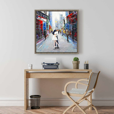 Baiser de Times Square, décor de toile encadrée, villes bleues
