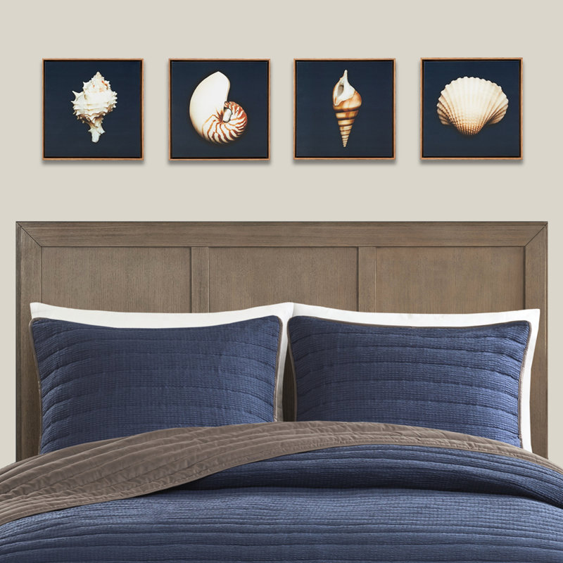 Décoration murale en toile Ocean Seashells 12 po x 12 po, 4, fond bleu marine, par, art d'intérieur suspendu, 12 po x 12 po, fond avec coquillages, pièce