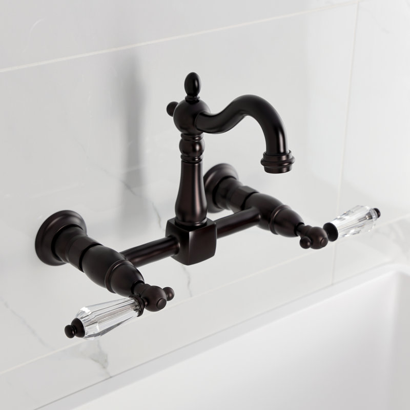 Kingston Brass Willshire Double-Handle 2-Hole Wall-Mount Bridge Kitchen Faucet, Oil Rubbed Bronze