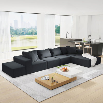 Ensemble de canapé modulaire rembourré moderne, canapé modulaire en forme de L de 132 po avec 6 oreillers