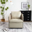  Fauteuil demi-tonneau pivotant en cuir véritable et bois de chêne-399841065
