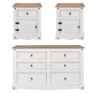 Solid Wood 3 Piece White Bedroom Set