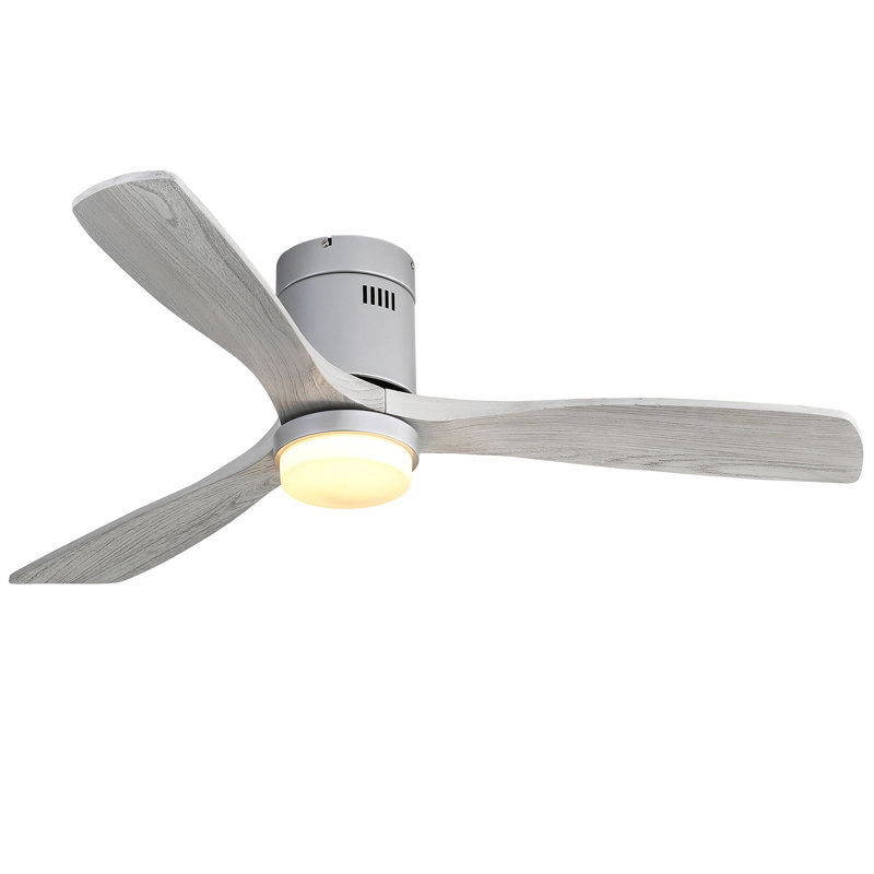 52 Inch Indoor Ceiling Fan With Lights 3 Solid Wood Fan Blade Noiseless Reversible Motor Remote Control With Light, Gray
