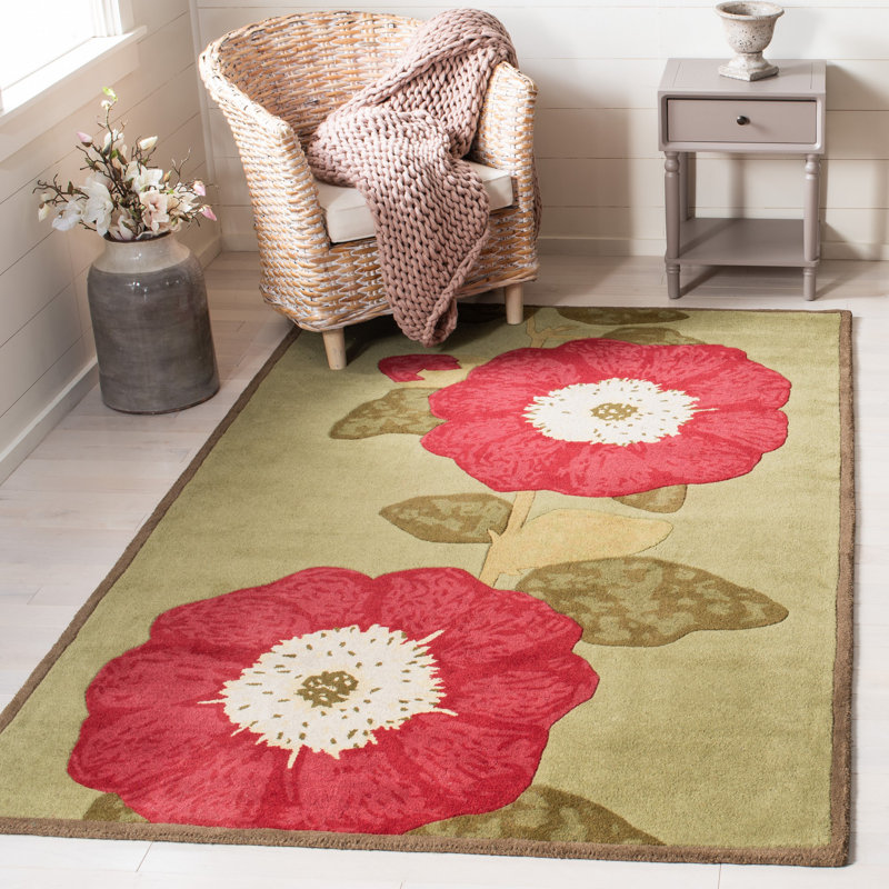 Tapis floral en laine / coton touffeté à la main Coreatha Martha Stewart, Rectangle 9 pi x 12 pi