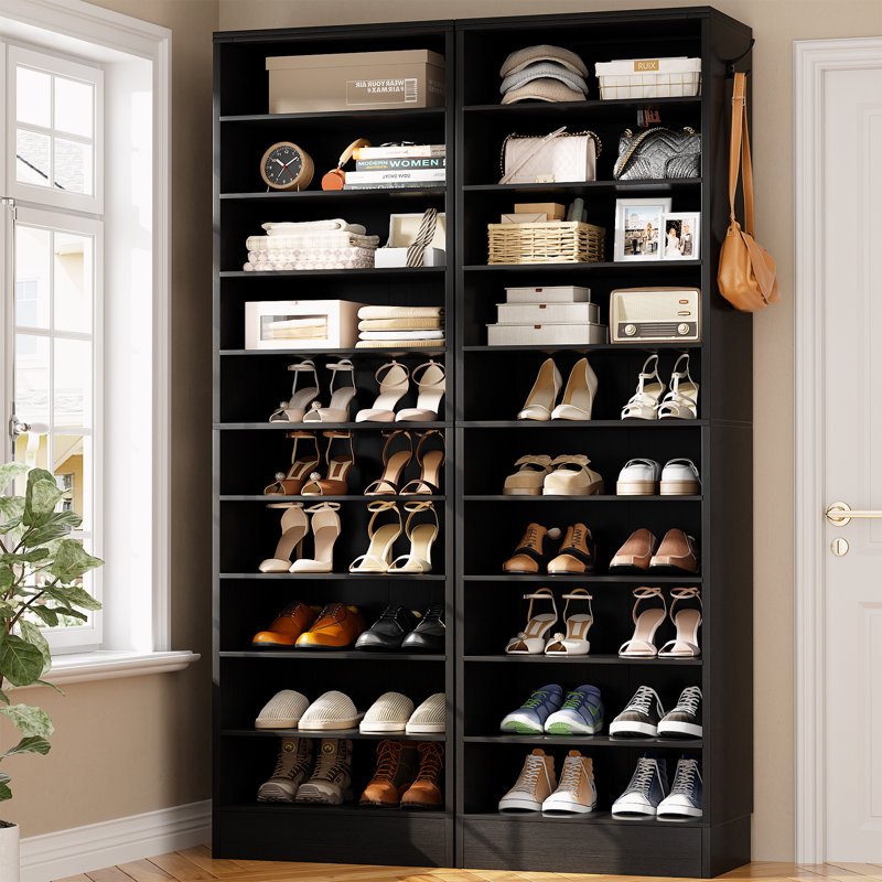Armoire à chaussures haute, étagère à chaussures en bois 10 niveaux, Noir