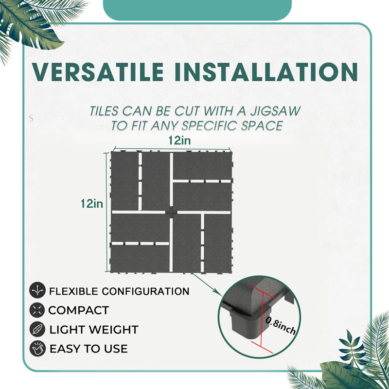 Carreaux de terrasse 12 po x 12 po en plastique gris à emboîtement toutes saisons (44 PCS)