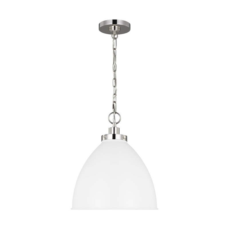1 - Light Single Pendant, Polished Nickel, Matte White, 13.5" H x 15.625" W x 15.625" D