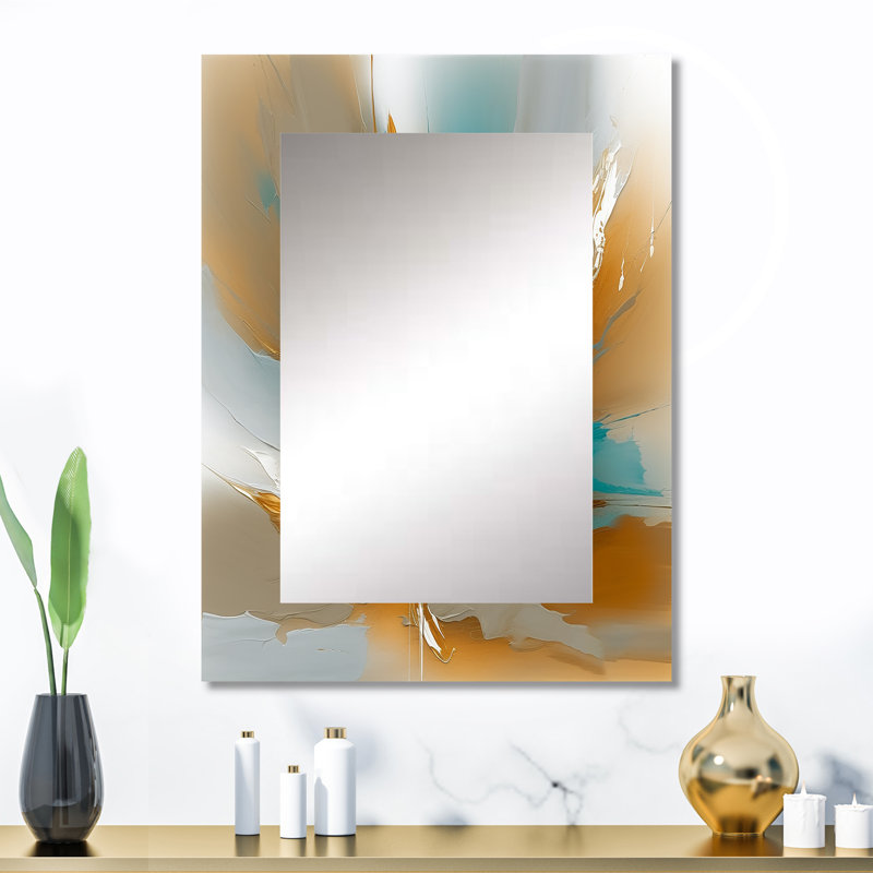 Gold And Turquoise Marble Fuild Ink I - Marble Large Wall Mirror, Modern Unique Mirror, Printed Metal Art, 32" x 24"