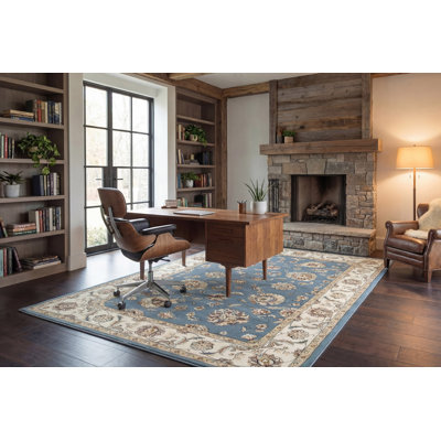 Tapis oriental bleu / ivoire