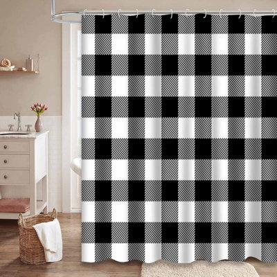 Black Buffalo Plaid Classic White Shower Curtain with 12 Hooks