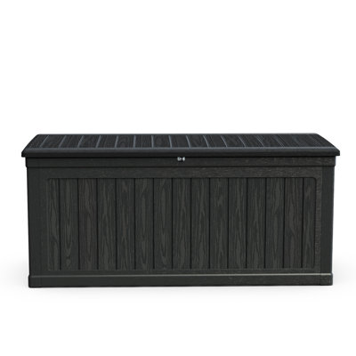 260 Gallon Waterproof Black Deck Box, Double - Construction For Long Term Outdoor Storage, Ideal Gardening Tools And Can Be An Extra Seating Wall Build Longevity, Good Pool Supplies A Bench