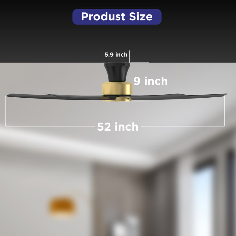 52-inch Elvert Flush Mount Ceiling Fan with LED Lights, Black/Gold