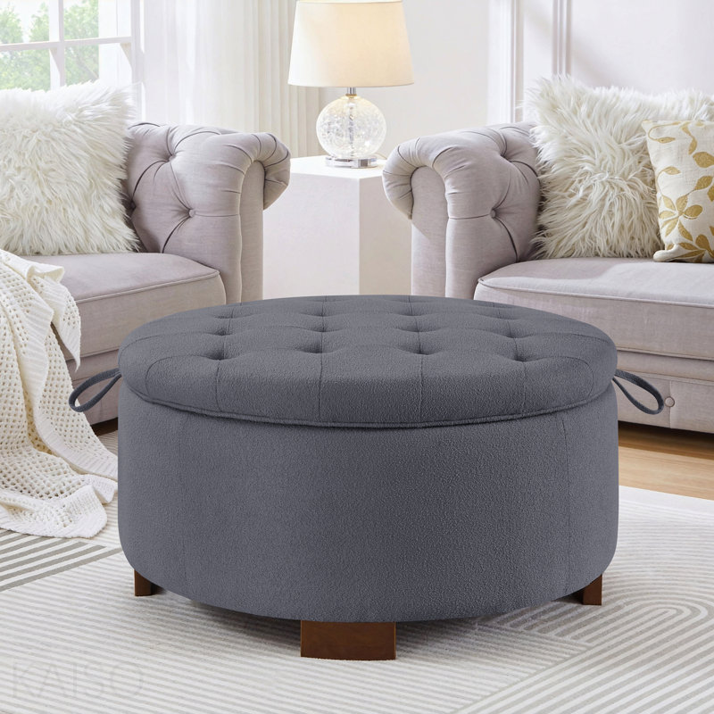 Repose-pieds rond avec couvercle, tissu réversible / gris Boucle pour le salon - gris foncé, Dark Gray